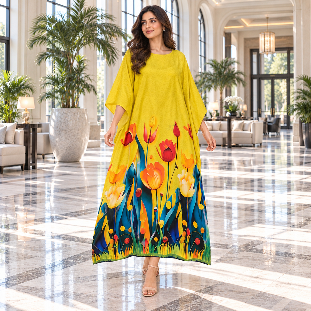 Vibrant Tulip Garden Kaftan - Free Size