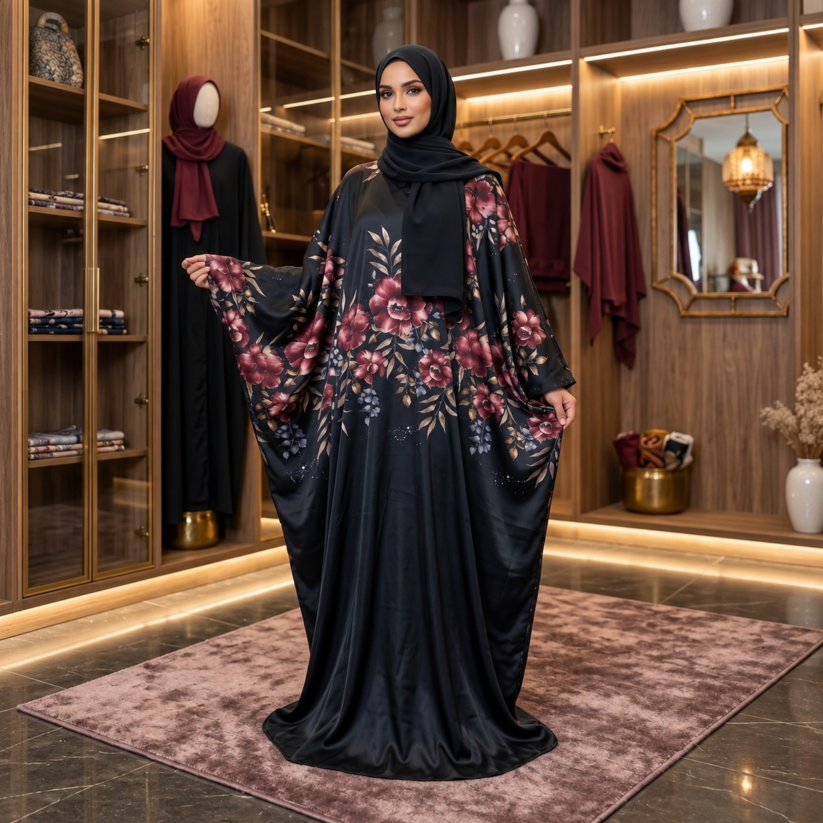 Midnight Bloom Floral Abaya