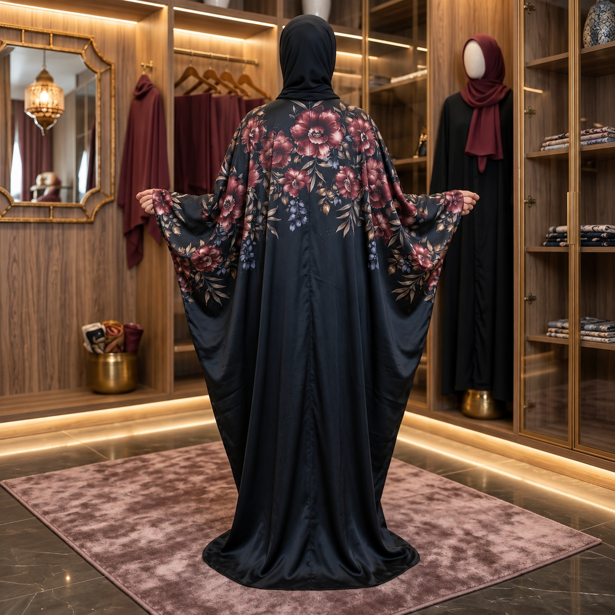 Midnight Bloom Floral Abaya