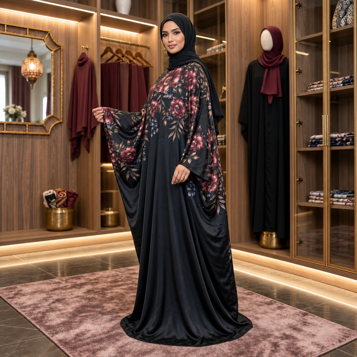 Midnight Bloom Floral Abaya