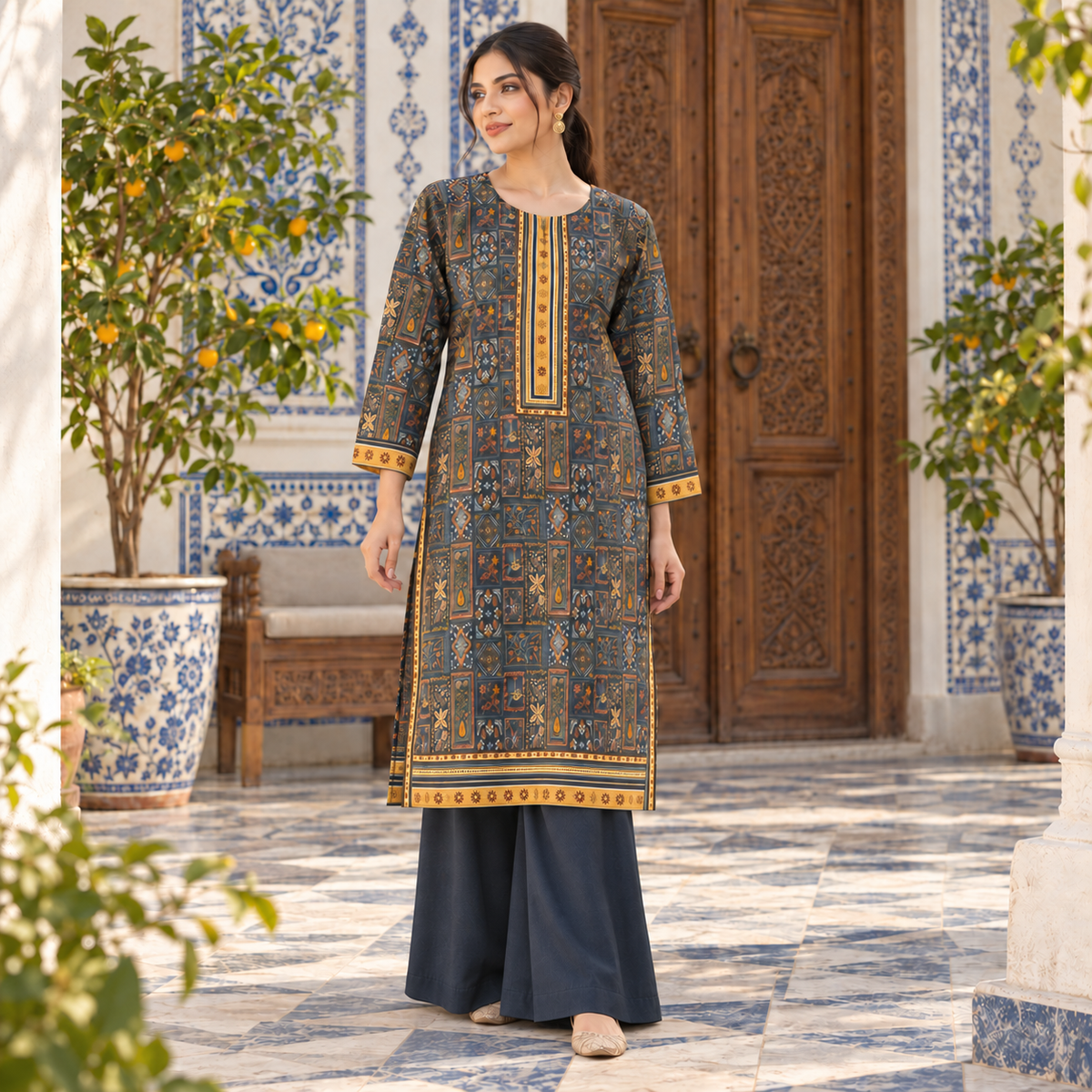 Midnight Patchwork Printed Kurta & Trouser Set