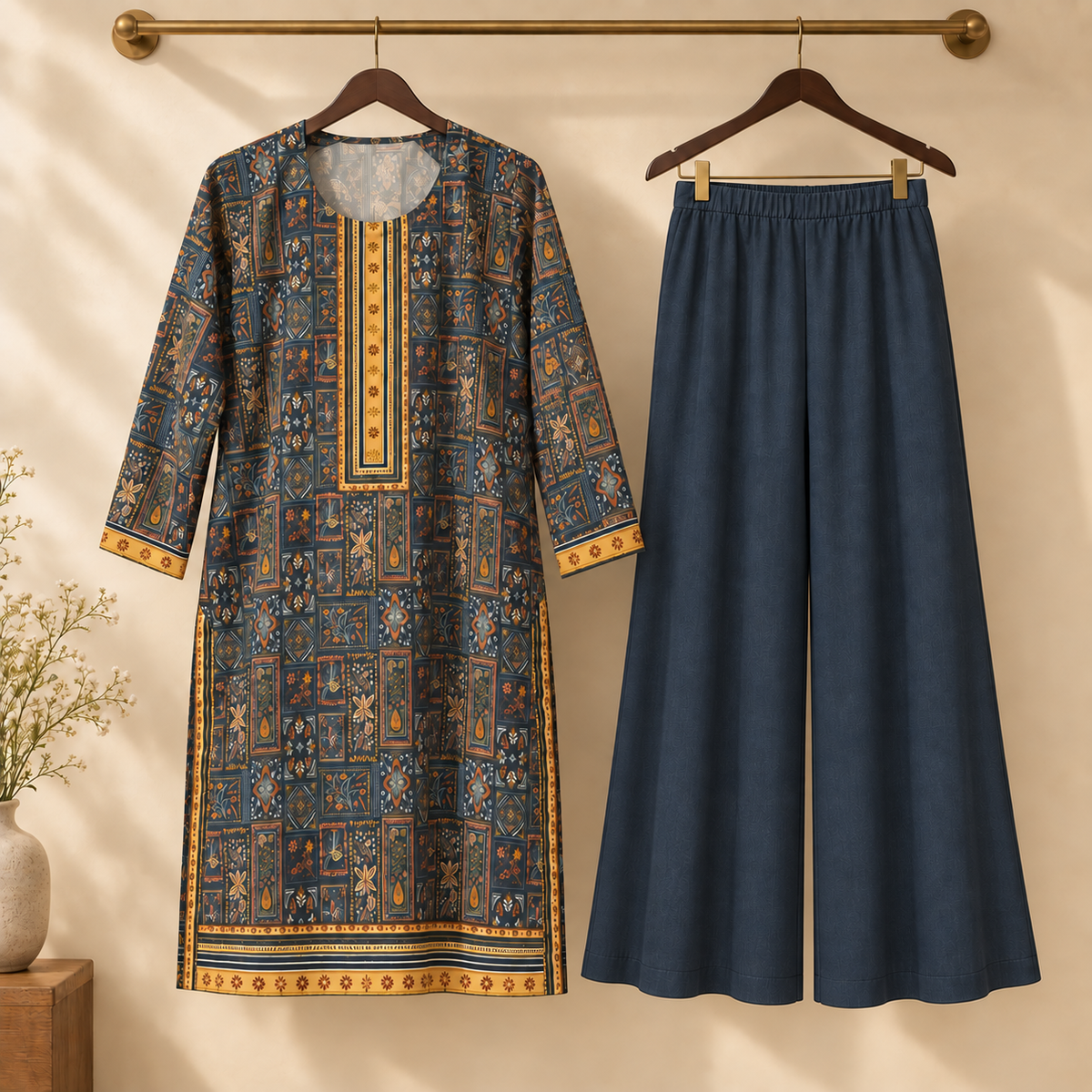 Midnight Patchwork Printed Kurta & Trouser Set