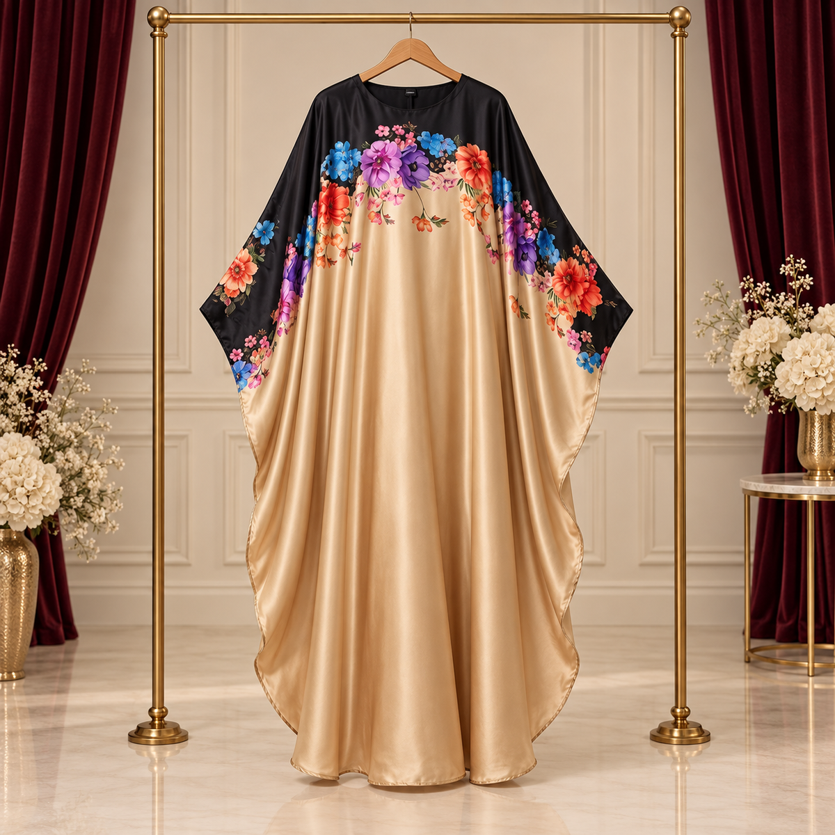 Golden & Black Floral Kaftan Abaya