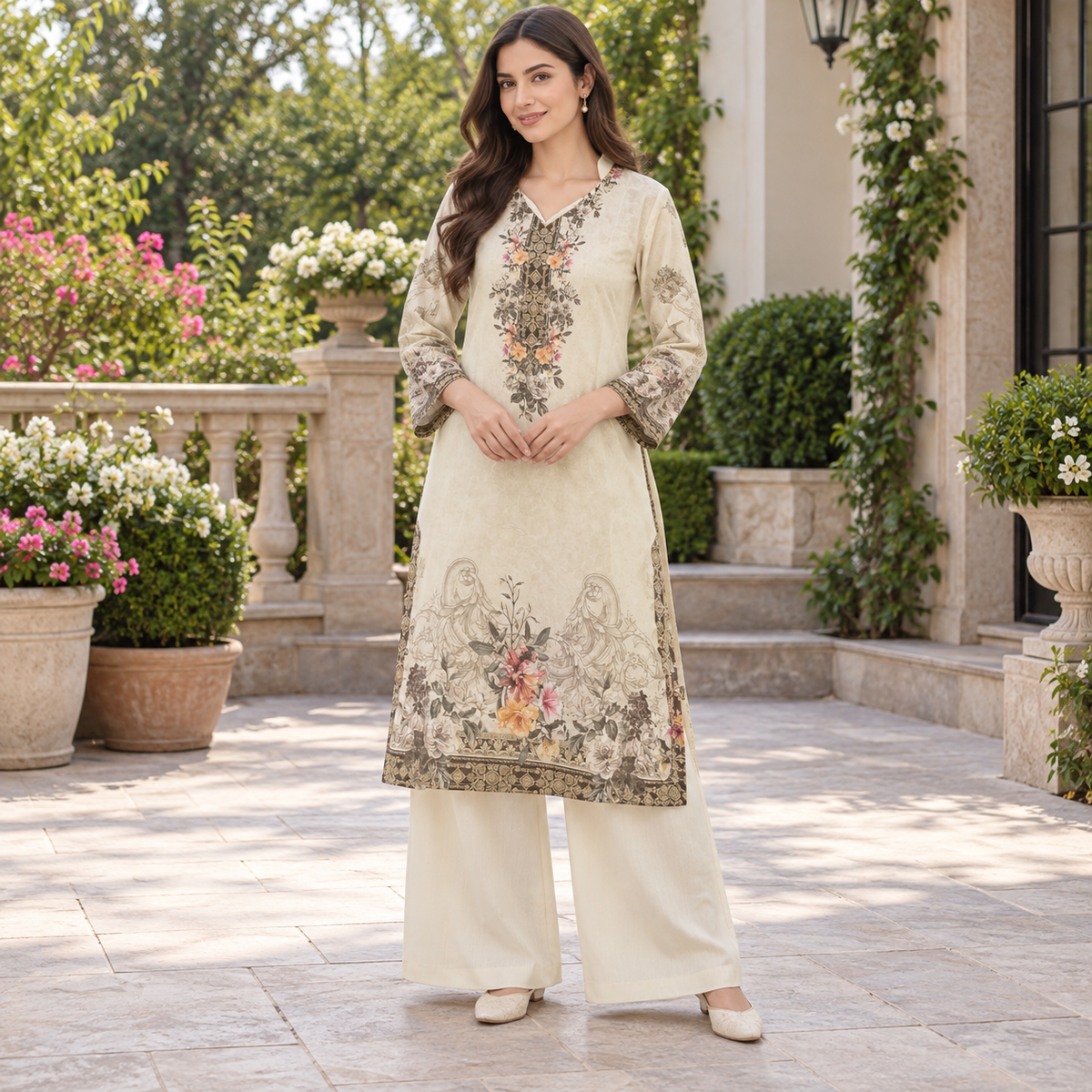 Ivory Ornamental Floral Kurta & Palazzo Set