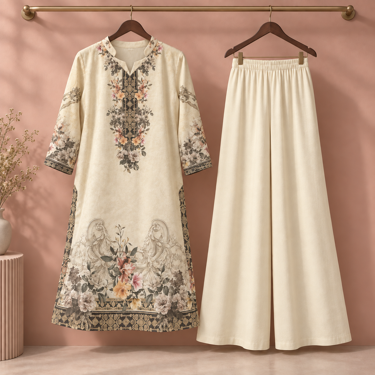 Ivory Ornamental Floral Kurta & Palazzo Set