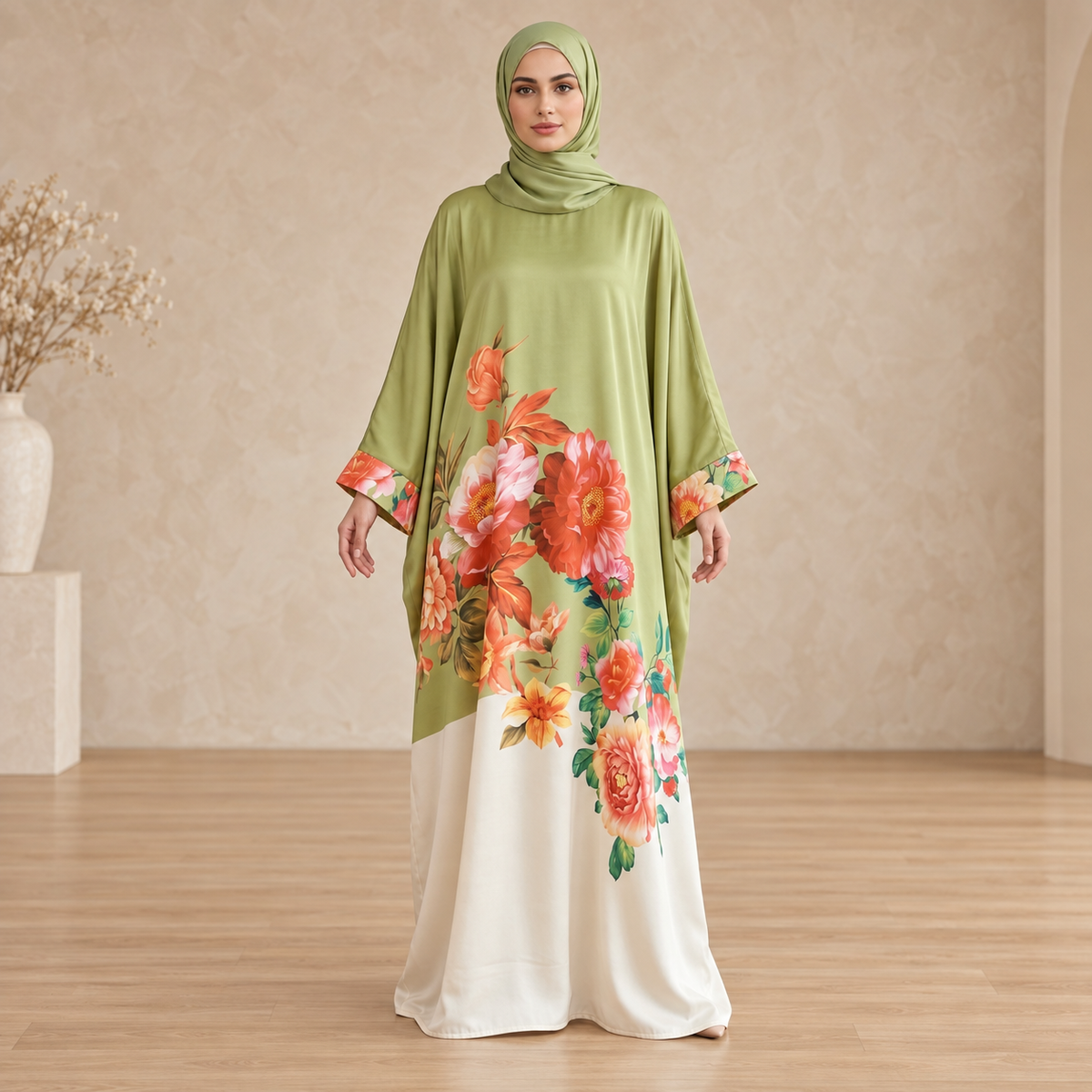 Sage Bloom Floral Abaya