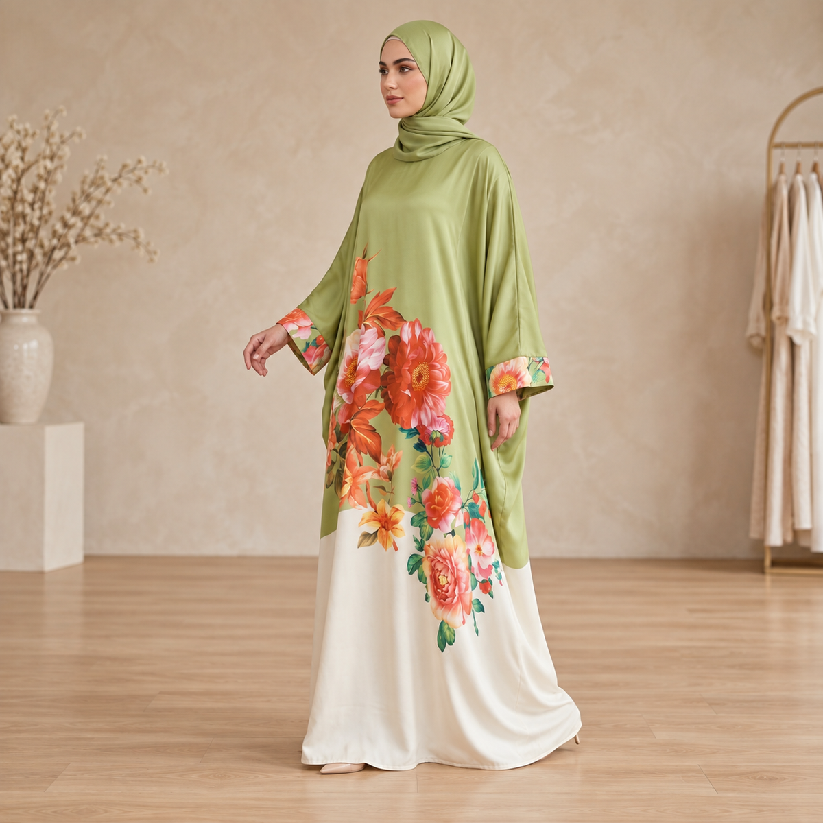 Sage Bloom Floral Abaya
