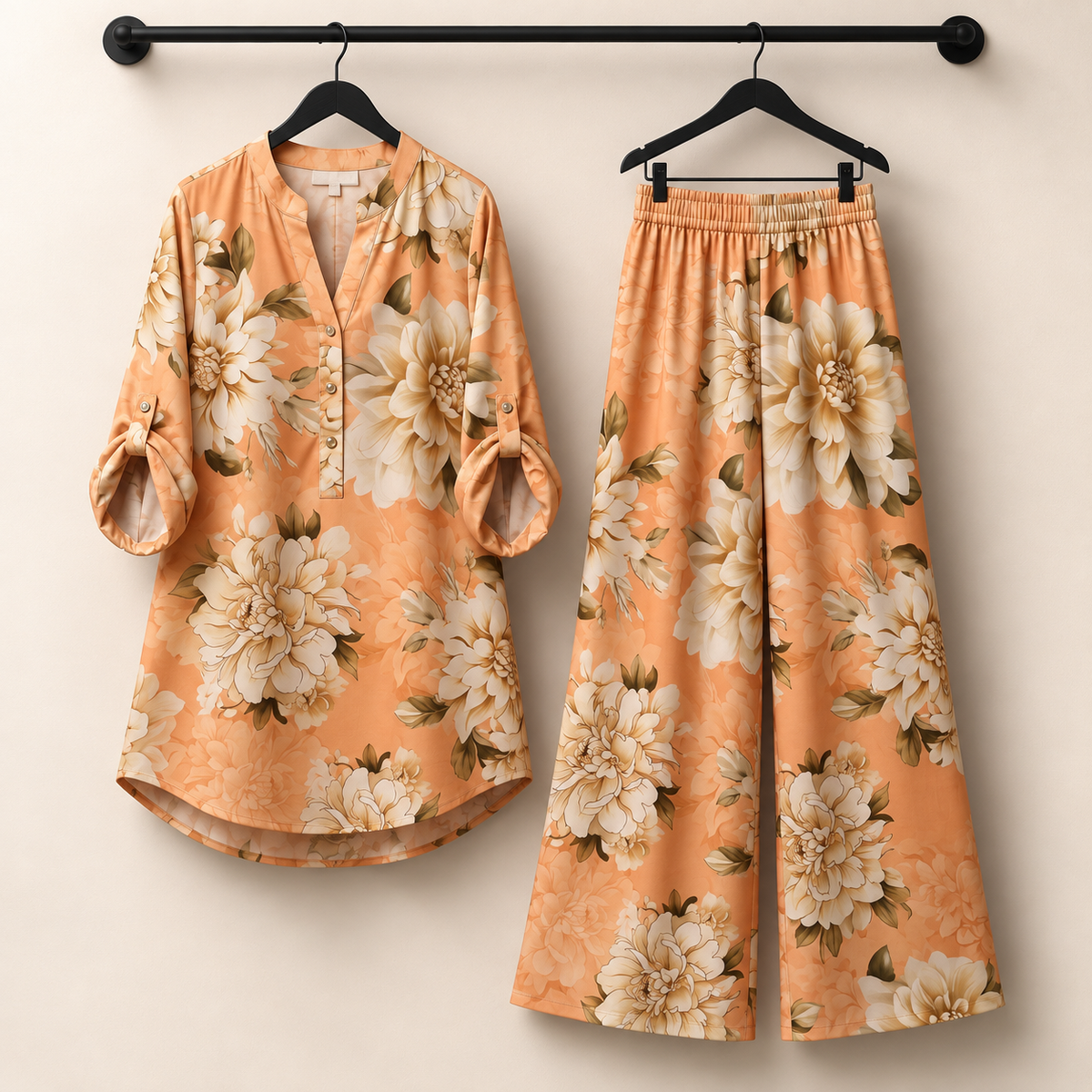 Peach Blossom Floral Tunic &amp; Palazzo Co-Ord Set