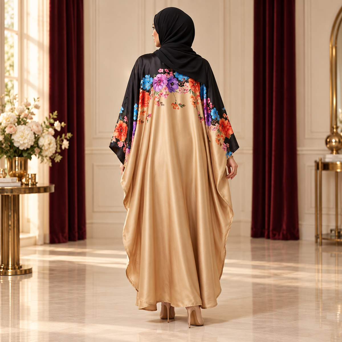 Golden & Black Floral Kaftan Abaya