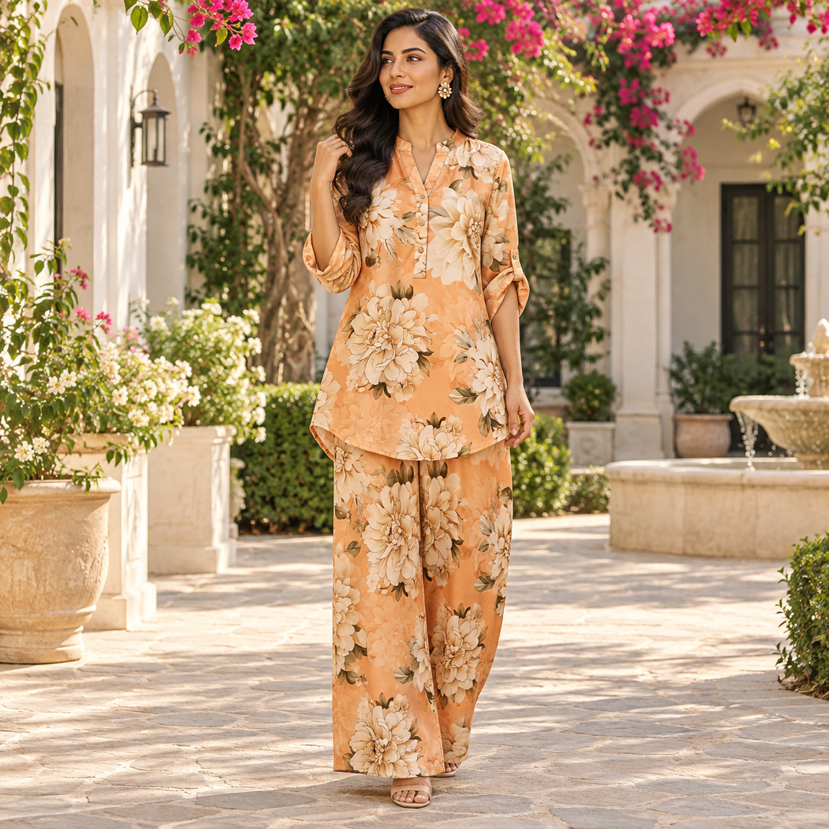 Peach Blossom Floral Tunic &amp; Palazzo Co-Ord Set